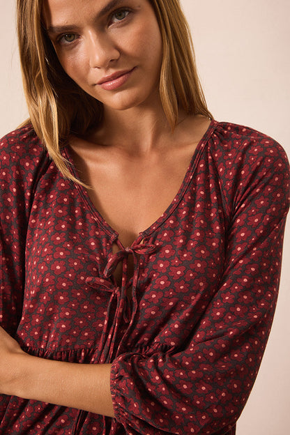 Midnight Daisy Tie-Top Long-Sleeve Women’s Sleep Set