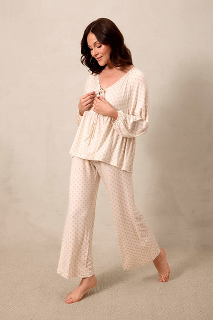Blush Floret Tie-Top Long-Sleeve Women’s Sleep Set