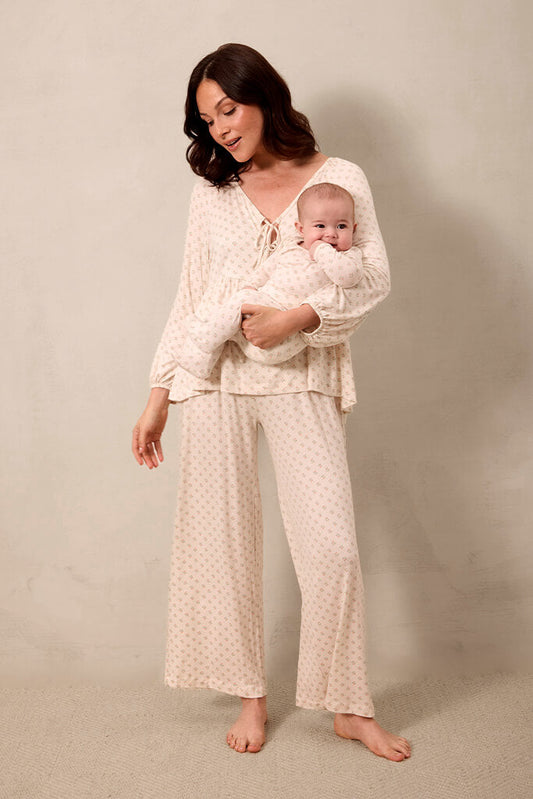 Blush Floret Tie-Top Long-Sleeve Women’s Sleep Set