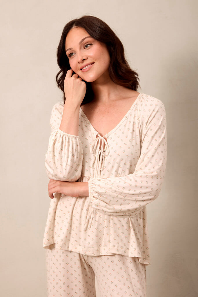 Blush Floret Tie-Top Long-Sleeve Women’s Sleep Set