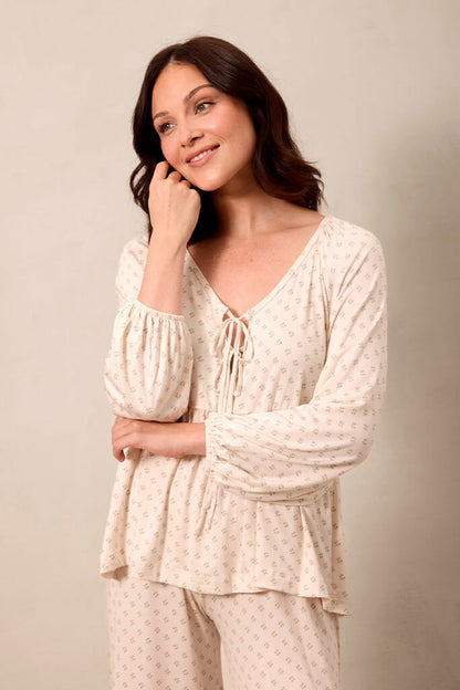 Blush Floret Tie-Top Long-Sleeve Women’s Sleep Set