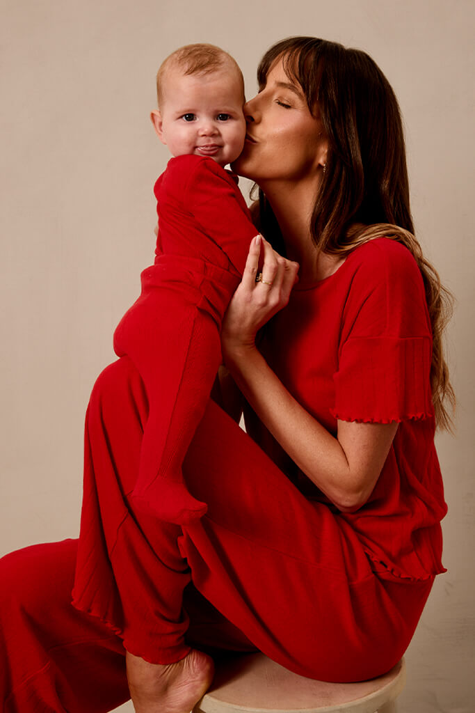 Red Pointelle Short-Sleeve Women’s Sleep Set
