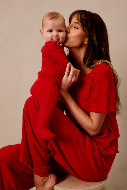 Red Pointelle Short-Sleeve Women’s Sleep Set