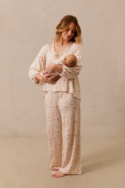 Rose Toile Tie-Top Long-Sleeve Women’s Sleep Set