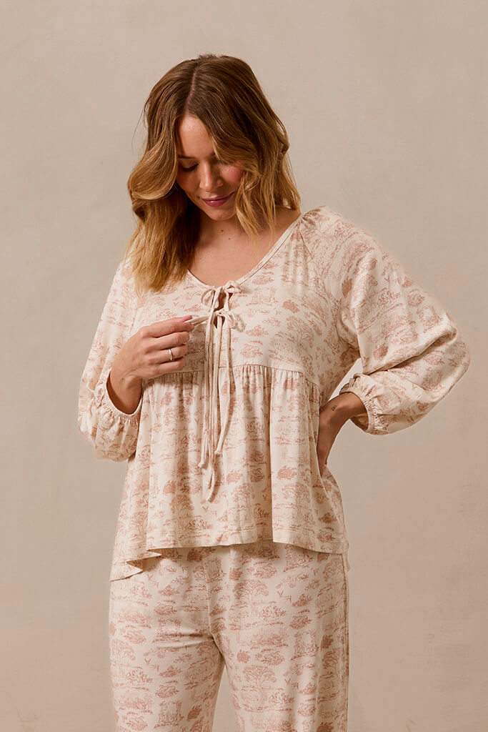 Rose Toile Tie-Top Long-Sleeve Women’s Sleep Set