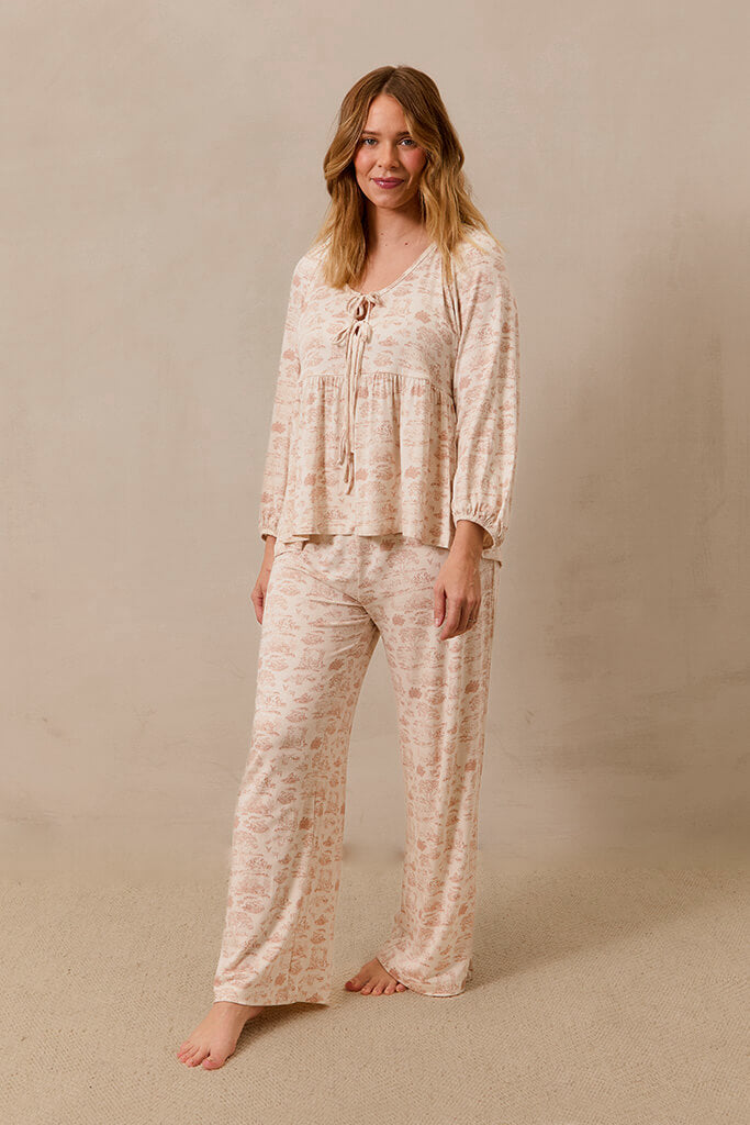 Rose Toile Tie-Top Long-Sleeve Women’s Sleep Set