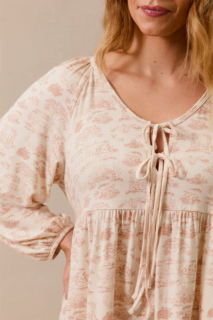 Rose Toile Tie-Top Long-Sleeve Women’s Sleep Set