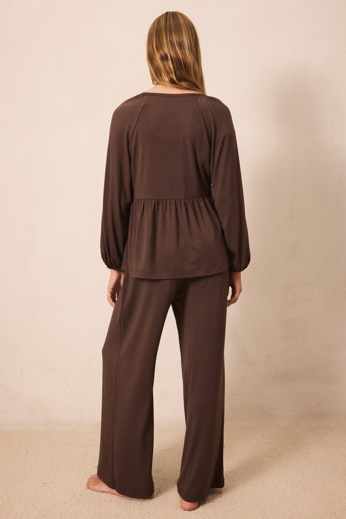 Cacao Tie-Top Long-Sleeve Women’s Sleep Set