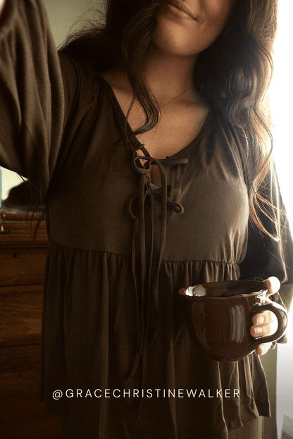 Cacao Tie-Top Long-Sleeve Women’s Sleep Set