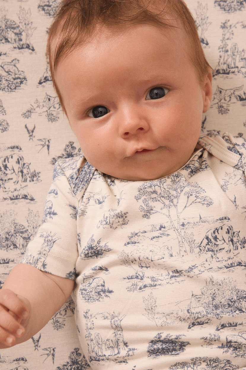 Bleu Toile Short-Sleeve Baby Sleep Set