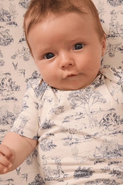 Bleu Toile Short-Sleeve Baby Sleep Set