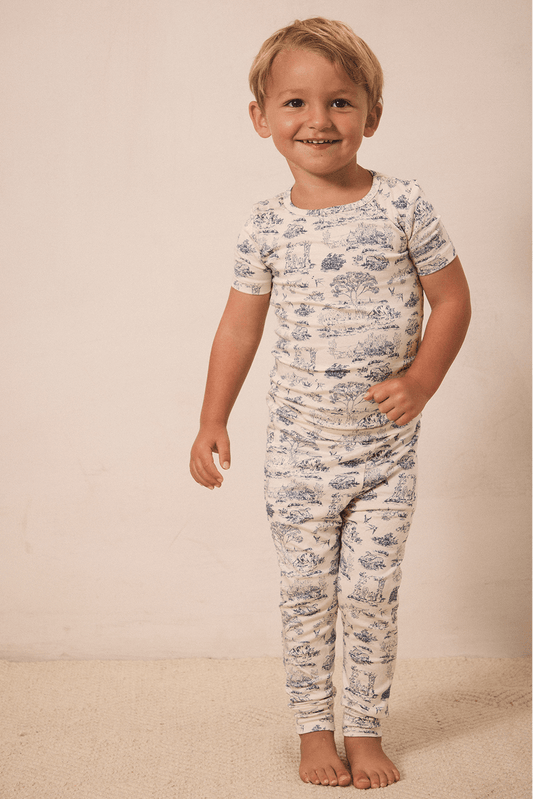 Bleu Toile Short-Sleeve Toddler Sleep Set