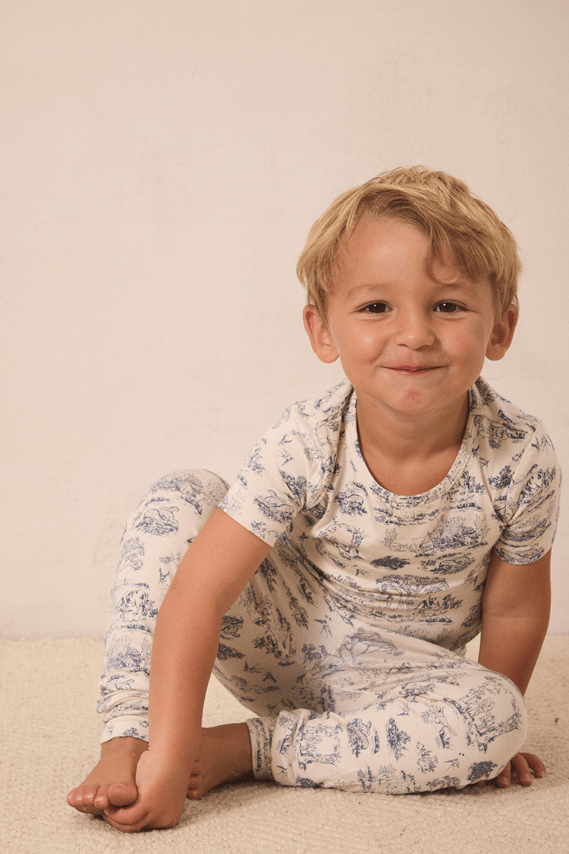 Bleu Toile Short-Sleeve Toddler Sleep Set
