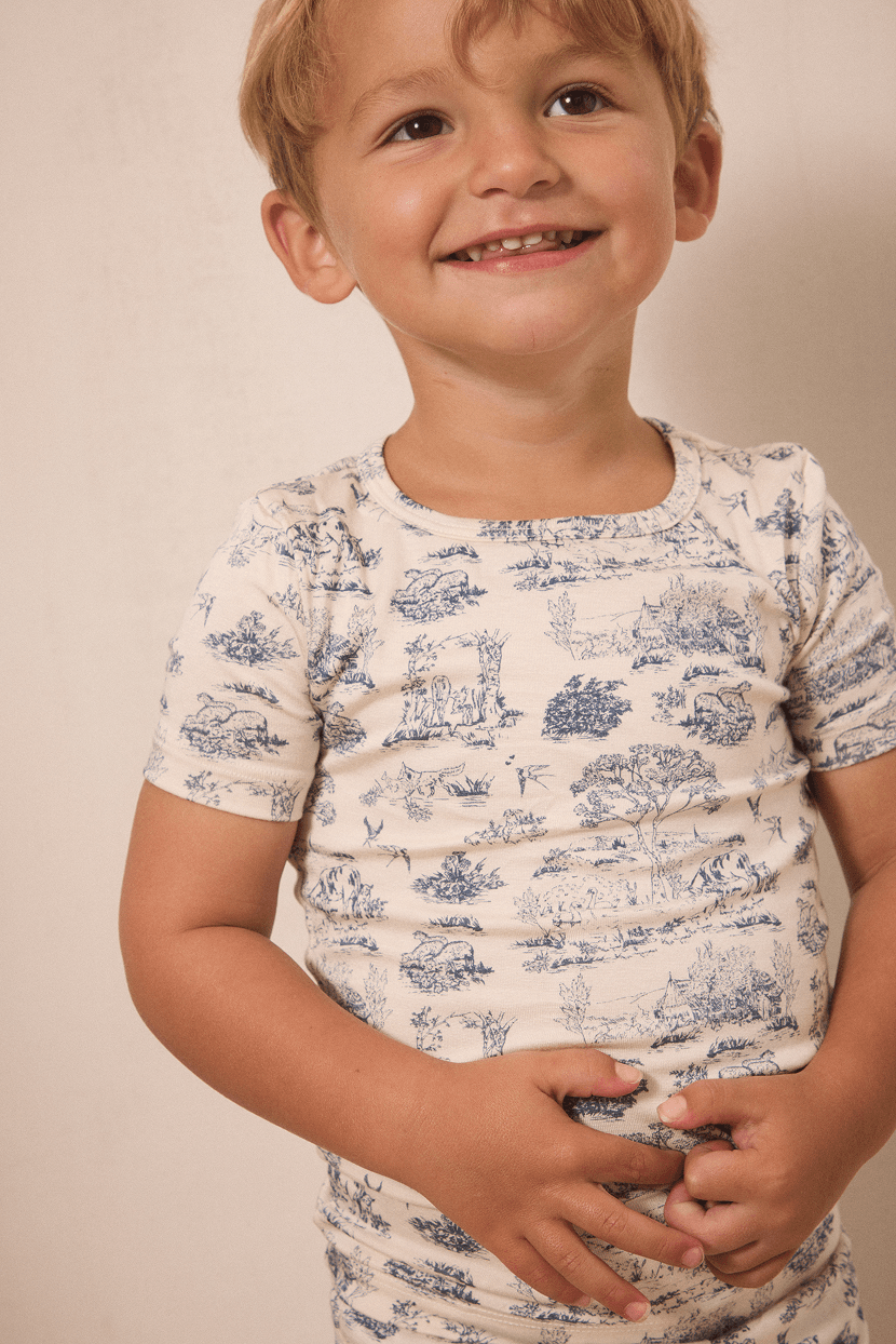 Bleu Toile Short-Sleeve Toddler Sleep Set