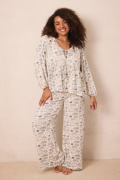 Bleu Toile Tie-Top Long-Sleeve Women’s Sleep Set