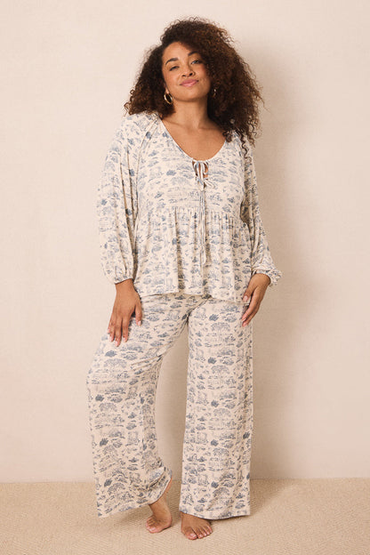 Bleu Toile Tie-Top Long-Sleeve Women’s Sleep Set