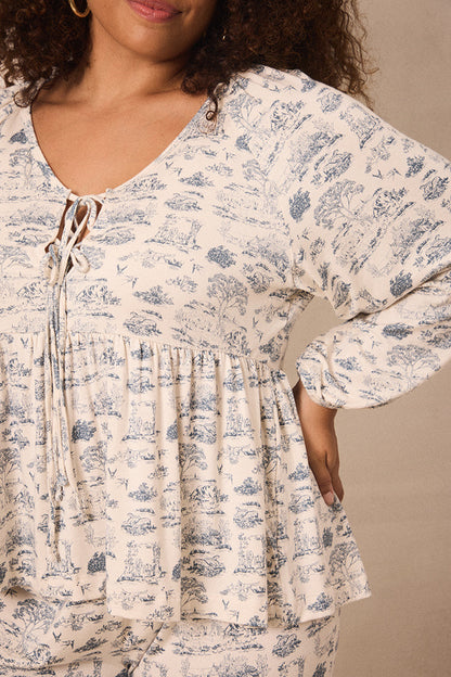 Bleu Toile Tie-Top Long-Sleeve Women’s Sleep Set