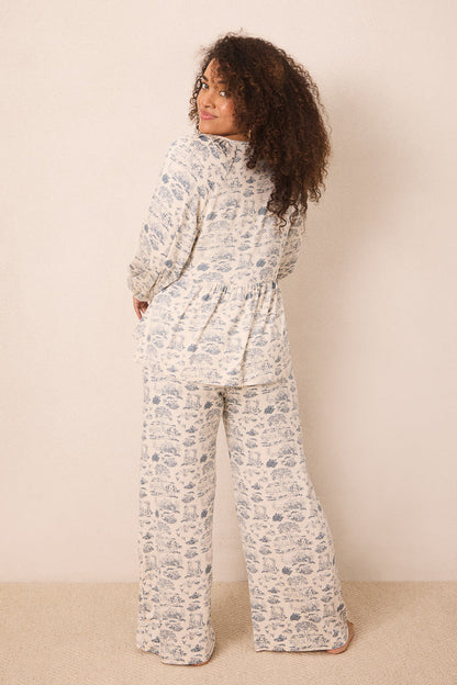 Bleu Toile Tie-Top Long-Sleeve Women’s Sleep Set