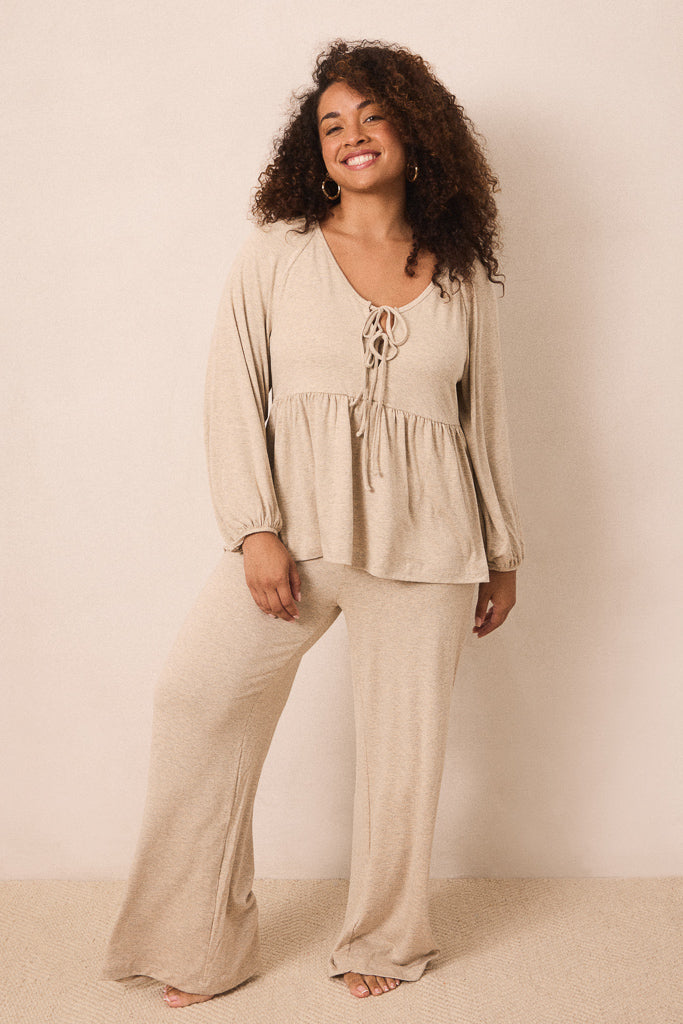 Flax Tie-Top Long-Sleeve Women’s Sleep Set