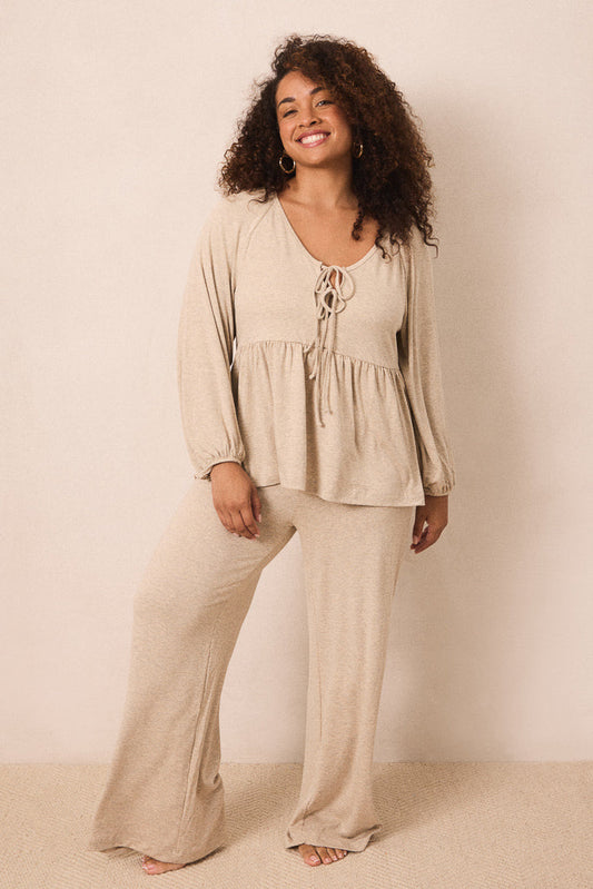 Flax Tie-Top Long-Sleeve Women’s Sleep Set