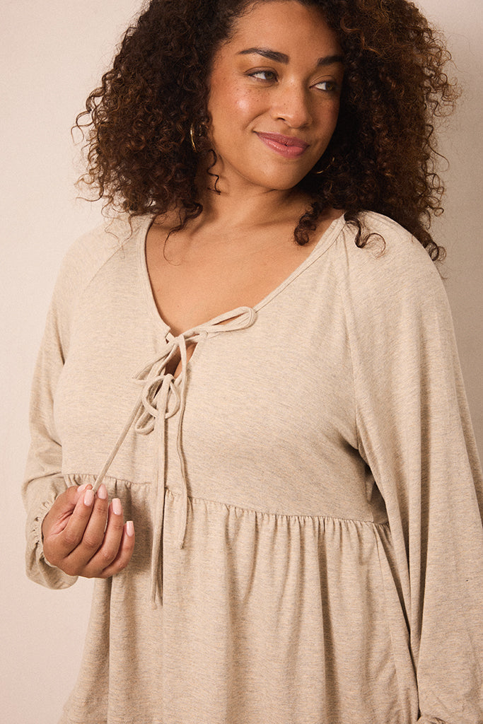 Flax Tie-Top Long-Sleeve Women’s Sleep Set