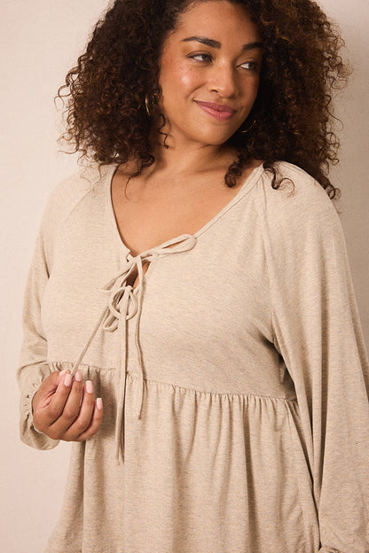 Flax Tie-Top Long-Sleeve Women’s Sleep Set