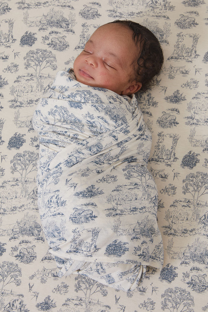 Bleu Toile Swaddle + Hat Set