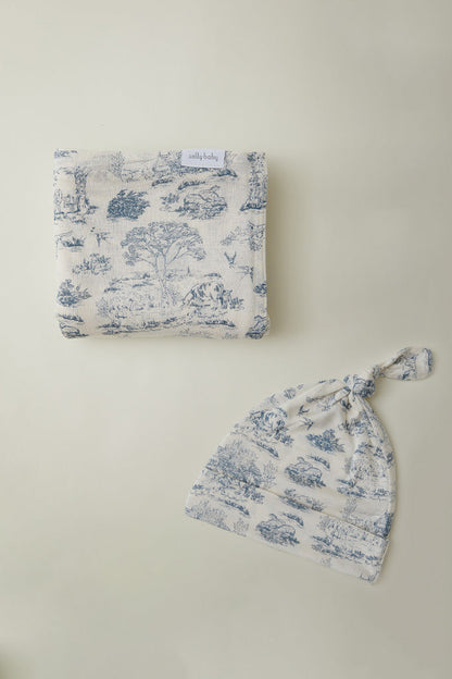 Bleu Toile Swaddle + Hat Set