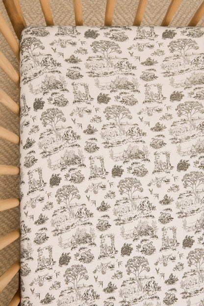 Charcoal Toile Crib Sheet