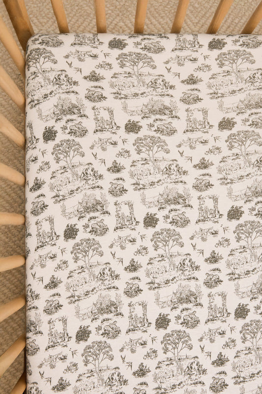 Charcoal Toile Crib Sheet